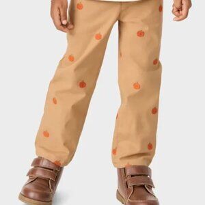 Gymboree Boys Tan Schiffli Embroidered Pumpkin All Over Cotton Pants NWT